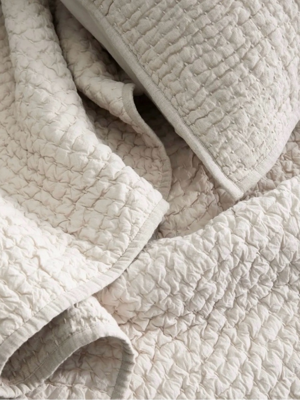 NWT Quince European Linen Cotton Stitch Quilted Sham Set in Natural Set of 2 - Picture 4 of 9